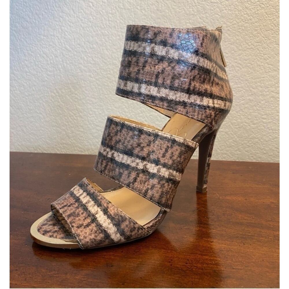 Snake Animal Print Multi Strap Glam Heel Contemporary Jessica Simpson Size 6